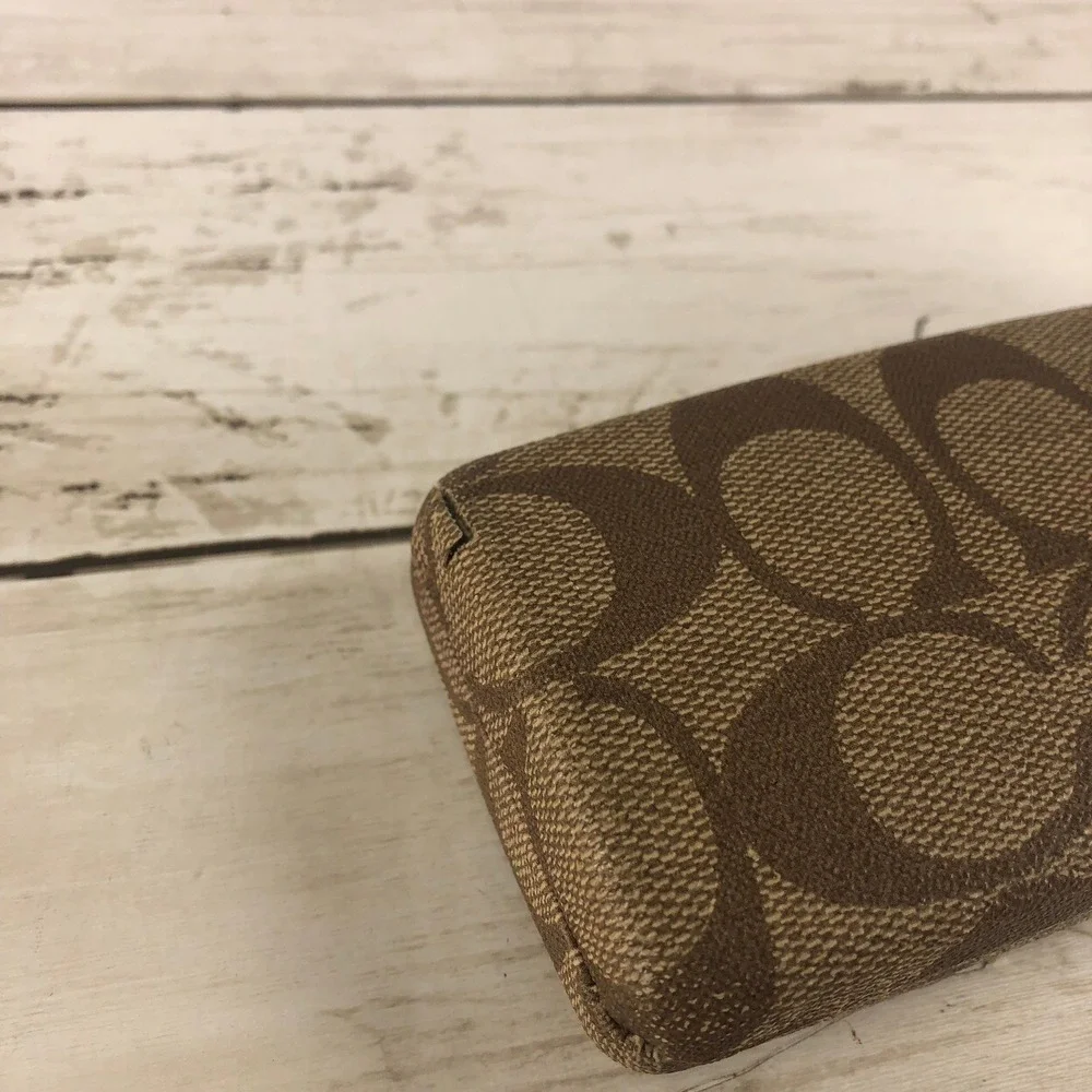Coach Signature Monogram Hard Eyeglass Sunglasses Case Brown Tan Clamshell Logo